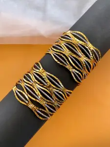 ATIBELLE Set Of 10 Gold-Plated Textured Wavy-Shaped Bangles