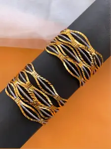 ATIBELLE Set Of 8 Gold Plated Stones Studded Bangles