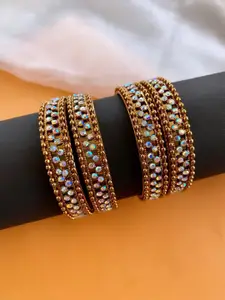 ATIBELLE Set Of 4 Copper-Plated Stone Studded Bangle