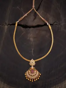Kushal's Fashion Jewellery Embellished Bridal 92.5 Pure Silver Gold-Plated Temple Necklace