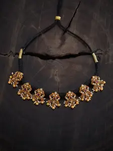 Kushal's Fashion Jewellery Embellished Bridal 92.5 Pure Silver Gold-Plated Temple Necklace