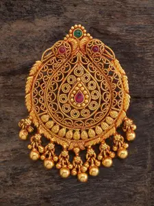 Kushal's Fashion Jewellery Gold-Plated Contemporary 92.5 Pure Silver Ruby Temple Pendant