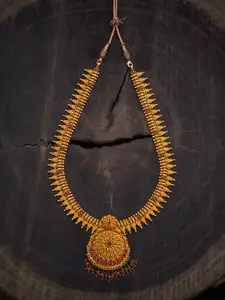 Kushal's Fashion Jewellery Silver Gold-Plated Artificial Stones Studded Temple Necklace