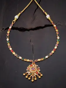 Kushal's Fashion Jewellery Embellished Bridal 92.5 Pure Silver Gold-Plated Temple Necklace