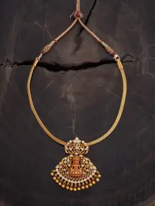 Kushal's Fashion Jewellery Embellished Bridal 92.5 Silver Gold-Plated Temple Necklace