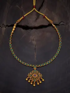 Kushal's Fashion Jewellery Embellished Bridal Silver Gold-Plated Temple Necklace