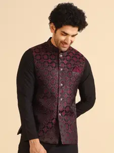 KISAH Men Textured Zari  Regular Fit Nehru Jacket