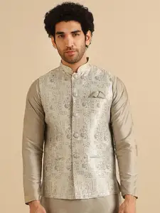 KISAH Men Textured Zari  Regular Fit Nehru Jacket