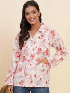 YASH GALLERY Women Floral Printed Spread Collar Long Sleeves Regular Fit Casual Shirt