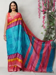 Unnati Silks Ethnic Motifs Printed Handloom Pure Silk Tussar Saree