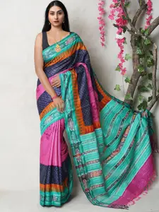 Unnati Silks Floral Printed Handloom Pure Silk Tussar Saree