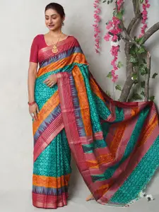 Unnati Silks Abstract Printed Handloom Pure Silk Tussar Saree