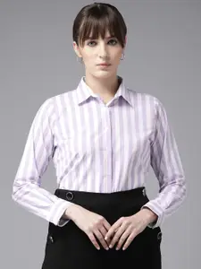 English Navy Standard Striped Wrinkle Free Formal Shirt