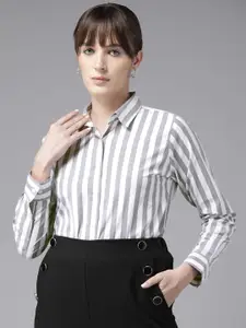 English Navy Standard Striped Wrinkle Free Formal Shirt