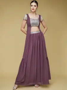 all about you Mauve Embellished Square Neck Crop Top With Skirt