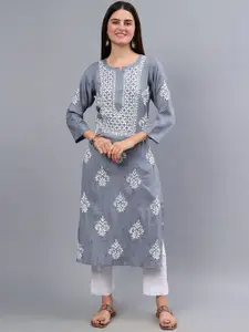 Seva Chikan Ethnic Motifs Embroidered Lucknowi Chikankari Straight Kurta