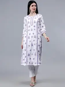 Seva Chikan Round Neck Cotton Lucknowi Chikankari Straight Kurta