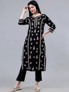 Seva Chikan Geometric Embroidered Cotton Lucknowi Chikankari Kurta