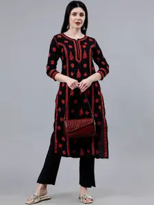 Seva Chikan Round Neck Cotton Lucknowi Chikankari Straight Kurta