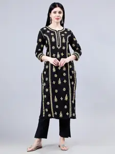 Seva Chikan Women Printed Thread Work Handloom Kurta