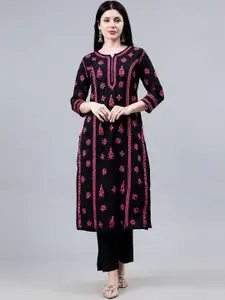 Seva Chikan Ethnic Motifs Embroidered Cotton Lucknowi Chikankari Straight Kurta