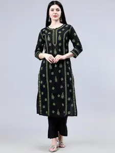 Seva Chikan Ethnic Motifs Embroidered Cotton Lucknowi Chikankari Straight Kurta