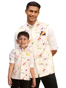 VASTRAMAY Boys Floral Printed Mandarin Collar Slim Fit Nehru Jacket