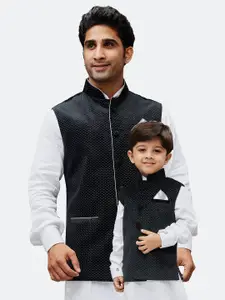 VASTRAMAY Boys Velvet Polka Dot Printed Nehru Jacket