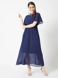 all about you Choker Neck Flared Sleeves Embellished Georgette Maxi Dress