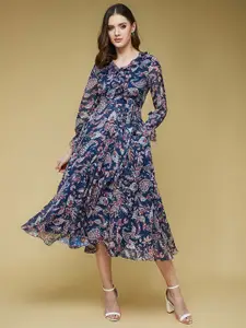 all about you Women's V Neck Full Sleeves Midi Length Dress