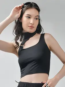 IZF Asymmetric Neck Sleeveless Fitted Crop Top