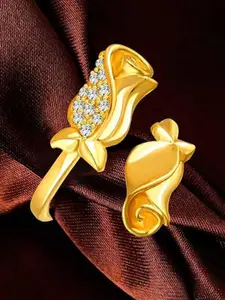 Vighnaharta Gold-Plated Cubic Zirconia Adjustable Finger Ring