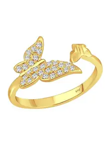 Vighnaharta Gold-Plated Cubic Zirconia Finger Ring