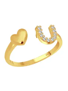 Vighnaharta Gold Plated CZ Studded Adjustable I Love You Detail Ring
