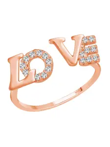 Vighnaharta Rose Gold-Plated Love Cubic Zirconia Stone Studded Ring