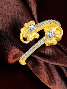 Vighnaharta Gold-Plated Cubic Zirconia Adjustable Finger Ring