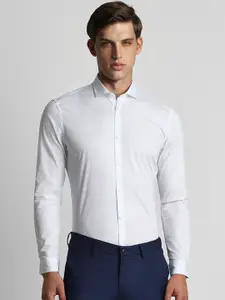 Peter England Slim Fit Geometric Printed Opaque Cotton Formal Shirt