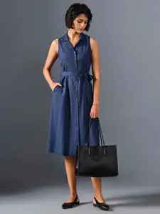 AND Shirt Collar Sleeveless Shirt Dress