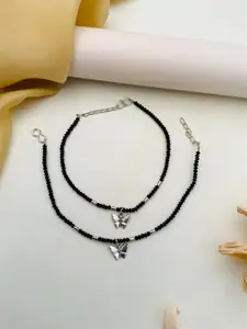 Anouk Silver-Toned Silver-Plated Beaded Anklet