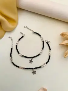 Anouk Silver-Toned Silver-Plated Beaded Anklet