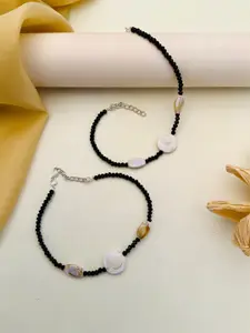 Anouk Silver-Toned Silver-Plated Beaded Anklet