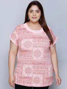 IN Love Round Neck Ethnic Motifs Printed Pure Cotton Oversized T-shirt