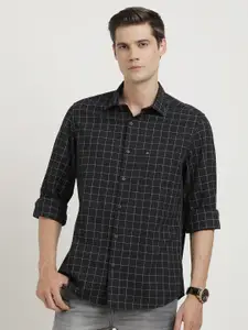 Turtle Spread Collar Long Sleeves Relaxed Slim Fit Cotton Checked Casual Shirt