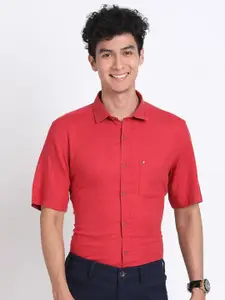 Turtle Spread Collar Short Sleeves Relaxed Slim Fit Lyocell Casual Shirt