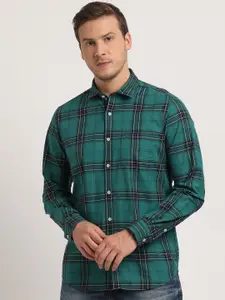 Turtle Spread Collar Long Sleeves Relaxed Slim Fit Cotton Checked Casual Shirt