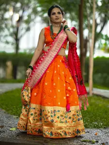 LOOKNBOOK ART Woven Design Banarasi Semi-Stitched Lehenga & Unstitched Blouse With Dupatta