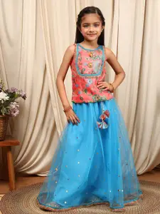 pspeaches Girls Printed Sequinned Ready to Wear Lehenga & Blouse With Dupatta