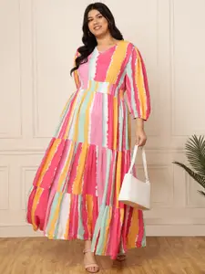 DEEBACO V-Neck Striped Maxi Dress
