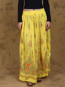 Exotic India Printed A-line Maxi Skirts