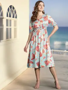 DressBerry Printed Smocked Detailing A-Line Dress